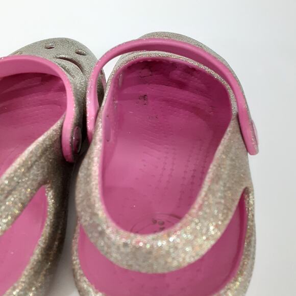 Crocs Shayna Mary Jane Slip On Shoes Girls 12 Hi Glitter Gold Pink Ballet Flats - Picture 6 of 8